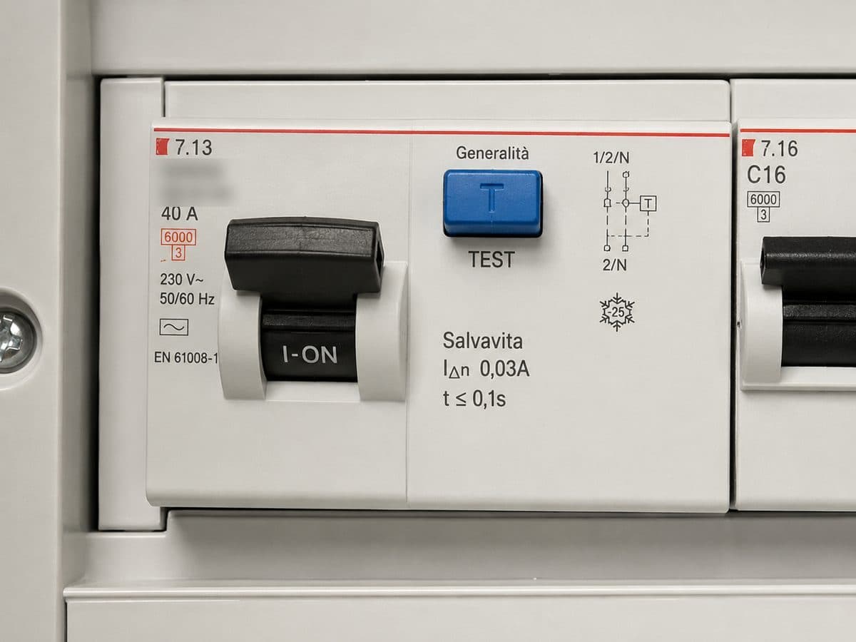 Interruttore differenziale con tasto di prova nel quadro elettrico