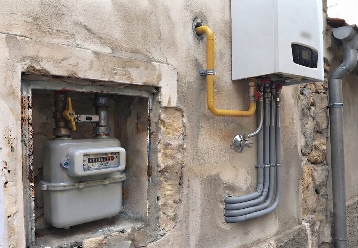 Tubazioni del gas a vista collegate alla caldaia murale