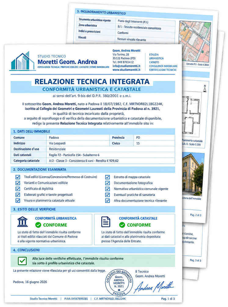 Facsimile della Relazione Tecnica Integrata (RTI) di conformità urbanistica e catastale